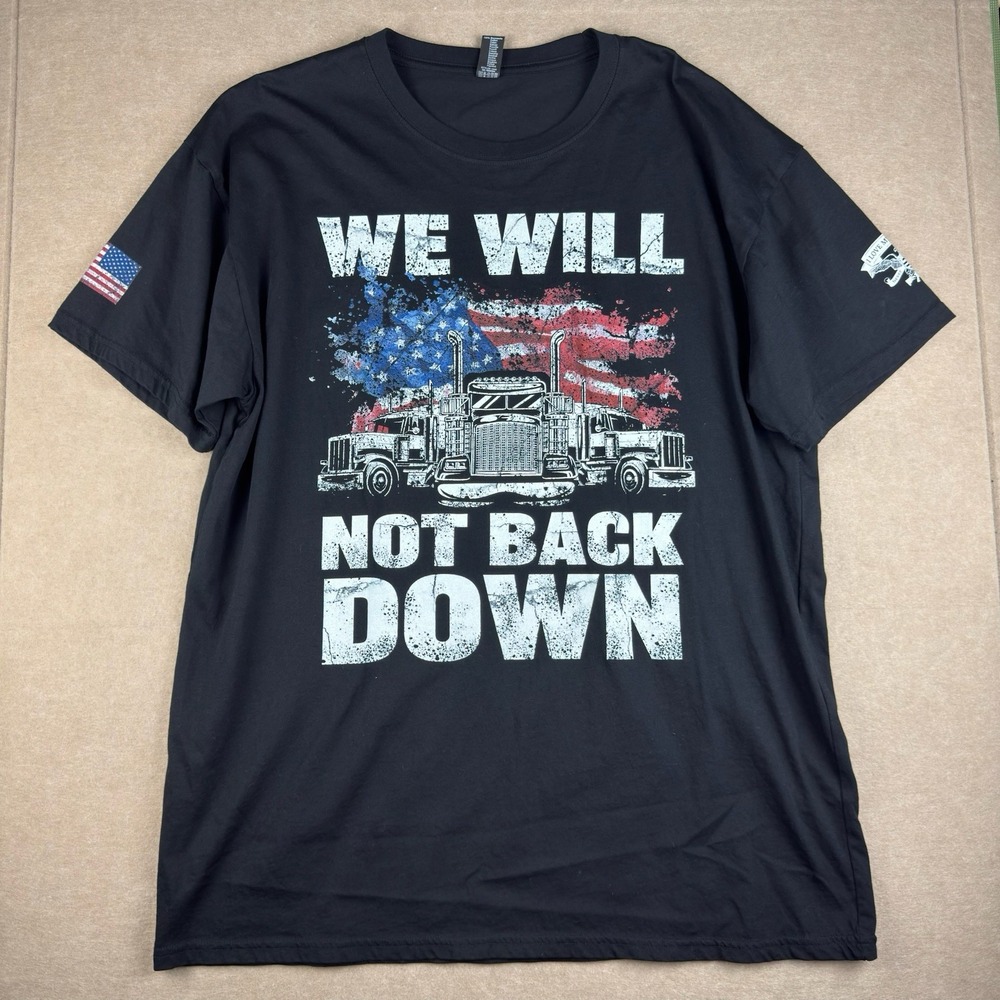 RTP Shirt Mens XL Black Truck USA Flag Graphic Tee We Will‎ Not Back Down Cotton